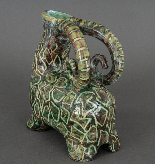 Zoomorphic Aries pitcher signed in French ceramic 20th century 1960