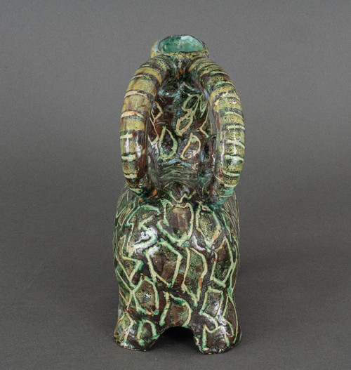 Zoomorphic Aries pitcher signed in French ceramic 20th century 1960