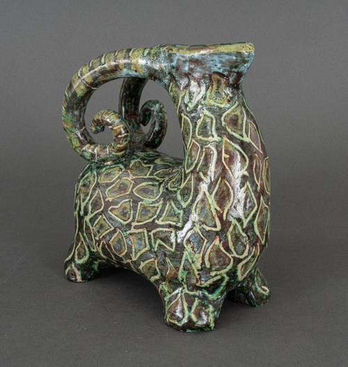 Zoomorphic Aries pitcher signed in French ceramic 20th century 1960