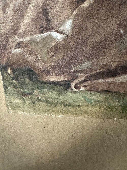 Aquarelle sur papier XIXe signée représentant une femme en costume