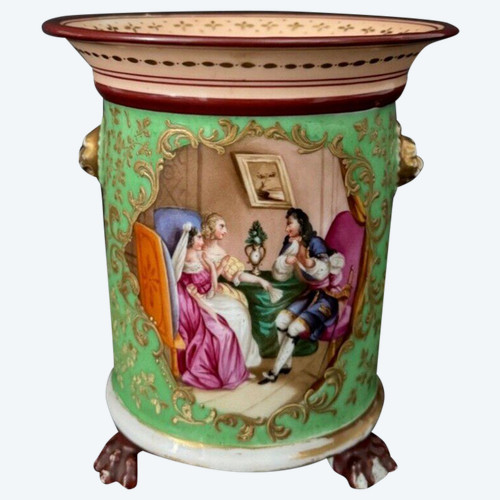 Cache-pot époque Louis-Philippe décor romantique XIXe fond vert