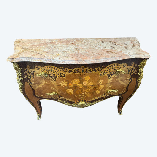 COMMODE SAUTEUSE EN MARQUETERIE de style LOUIS XV – début 20ème -