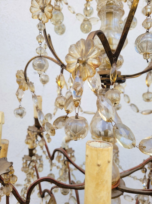 Grande Lampadario a Gabbia con Nappe a 18 Luci, Fine 800 Inizi 900