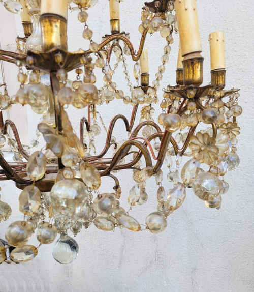 Grande Lampadario a Gabbia con Nappe a 18 Luci, Fine 800 Inizi 900