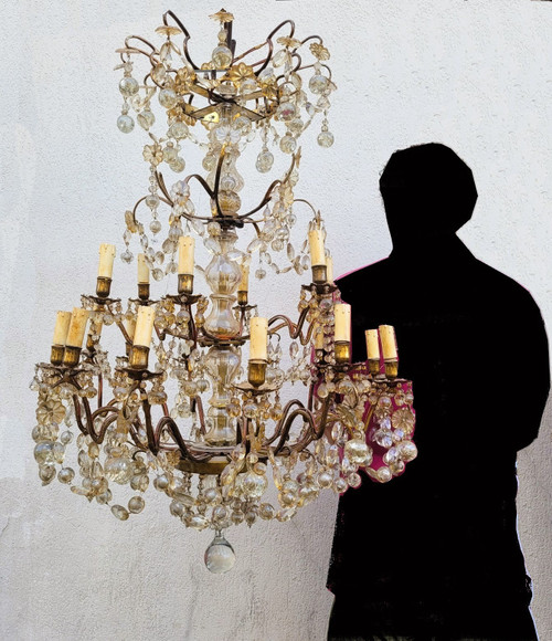 Grande Lampadario a Gabbia con Nappe a 18 Luci, Fine 800 Inizi 900