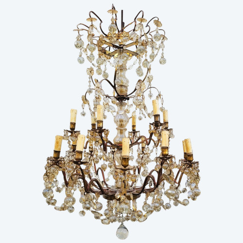 Grande Lampadario a Gabbia con Nappe a 18 Luci, Fine 800 Inizi 900