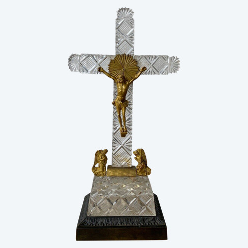 Crucifix in cut crystal and gilded bronze, Charles X period, early 19th century