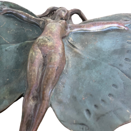 Vassoio portagioie in bronzo - Donna con ali - 1900