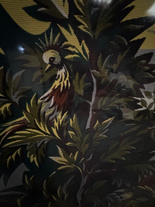 Tapestry on panel by Roga mid-20th century antelopes in the savannah