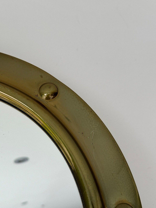Miroir sorcière 1960 entourage en laiton avec cabochons