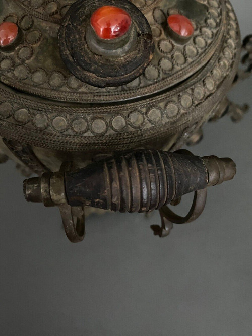Samovar in brass copper Tibet XXth filigree with inlays