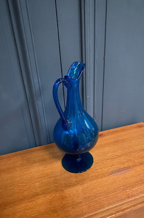 Glass pitcher blueish glass Stil Novo contemporary Italian work shower foot