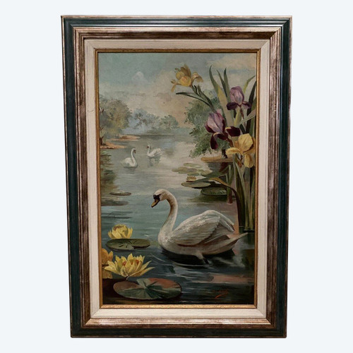 Oil on cardboard by Marie Murier 1940 naturalist decor mid 20th century