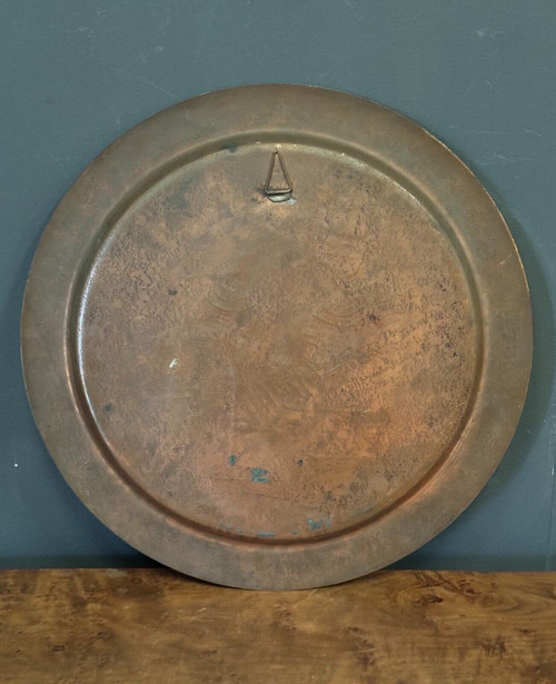 Plateau à thé égyptien XXe en cuivre ou laiton richement gravé