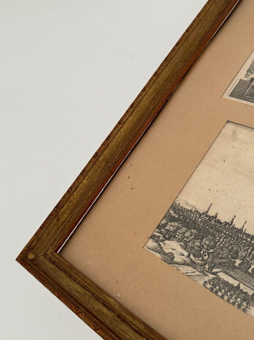 Deux gravures du XVIIIe représentant Rennes dans cadre baguette