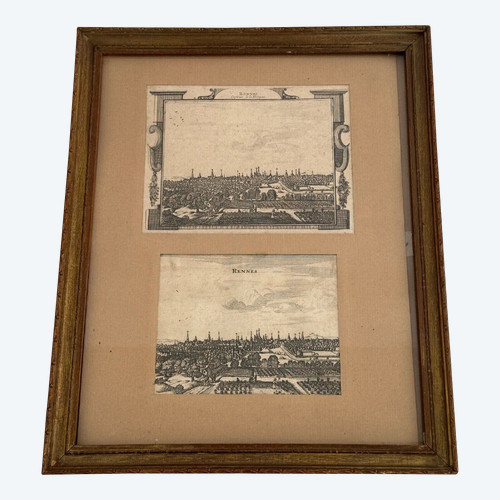 Deux gravures du XVIIIe représentant Rennes dans cadre baguette