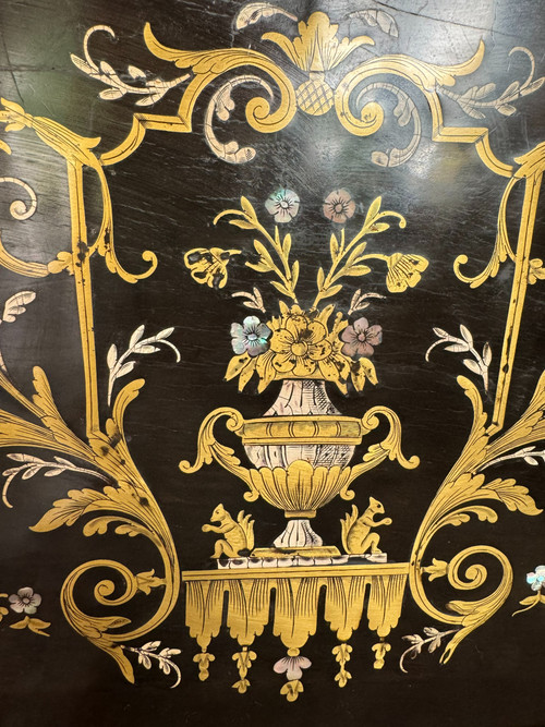 SECRETAIRE NAPOLEON III - XIXème en bois noirci et marqueterie de laiton