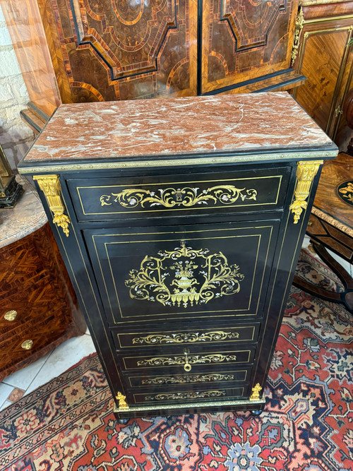 SECRETAIRE NAPOLEON III - XIXème en bois noirci et marqueterie de laiton