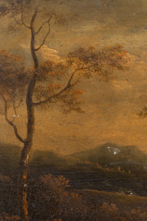Olio su tavola Cornice sottobosco del periodo del Restauro con palmette