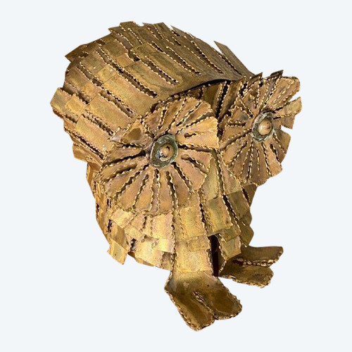 Eule oder Eule aus brutalistischem Metall, ausgeschnitten aus dem Jahr 1970