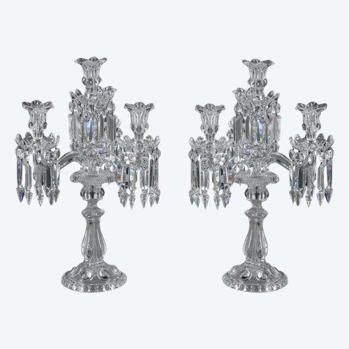 Pair of Baccarat crystal girandoles with four light arms