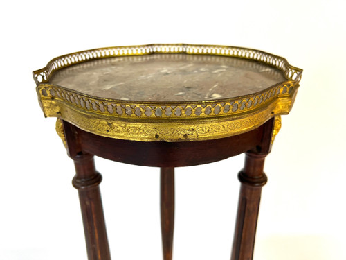 Sellette haute de style Louis XVI, acajou, marbre et laiton. Epoque Napoléon