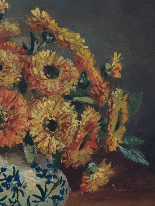 Öl auf Leinwand Stillleben Blumenstrauß 20. Jahrhundert M. Meton