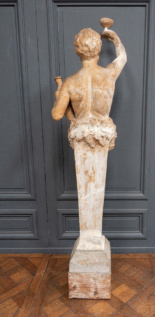Anthropomorphe Gipsstatue Bacchus von Filleul, Anfang des 20. Jahrhunderts, 200 cm