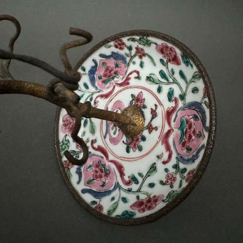 19th century bronze watch holder with naturalist decor and porcelain cup China