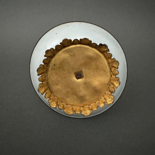 19th century bronze watch holder with naturalist decor and porcelain cup China