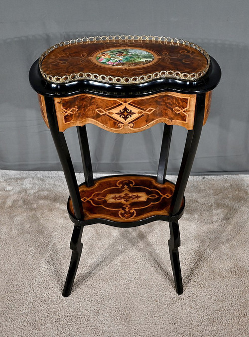Tavolino Rognon in Intarsio di Legno Pregiato, Periodo Napoleone III - Metà del XIX Secolo