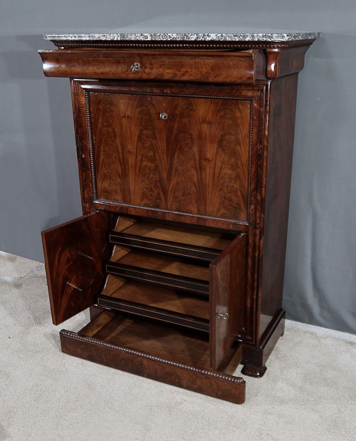Piccolo Secretaire in Radica di Mogano, Periodo Restauro - Inizio XIX Secolo