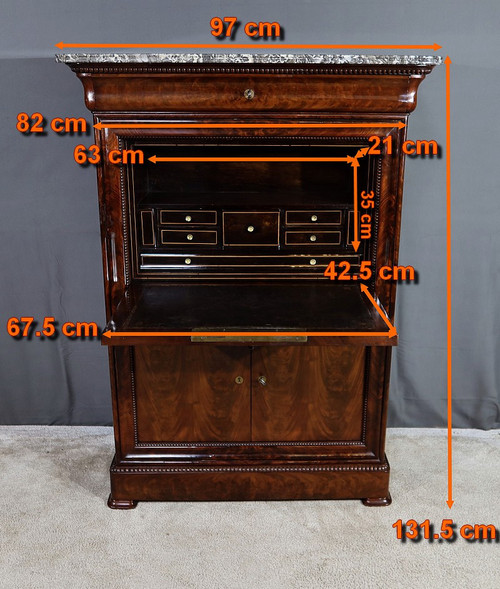 Piccolo Secretaire in Radica di Mogano, Periodo Restauro - Inizio XIX Secolo