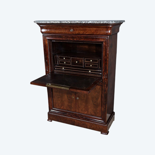 Piccolo Secretaire in Radica di Mogano, Periodo Restauro - Inizio XIX Secolo