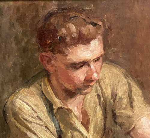 Öl auf Leinwand zwei Arbeiter bei der Arbeit 1930 von F. Saint Pasty