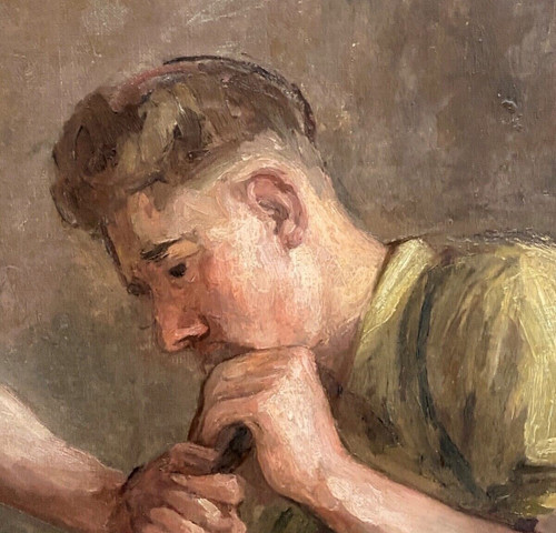 Öl auf Leinwand zwei Arbeiter bei der Arbeit 1930 von F. Saint Pasty