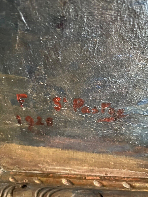 Öl auf Leinwand zwei Arbeiter bei der Arbeit 1930 von F. Saint Pasty