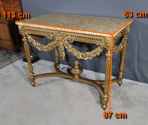 Table Console en Bois Doré , style Louis XVI - 2ème partie XIXe