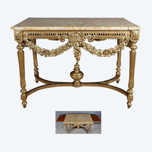 Table Console en Bois Doré , style Louis XVI - 2ème partie XIXe