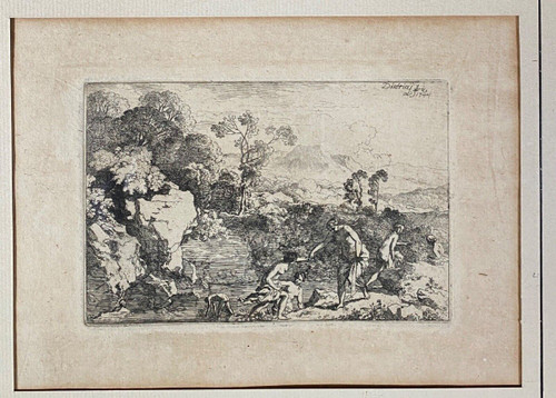Gravure Christian Dietricy Wilhelm Ernst Dietrich femmes au bain 1744