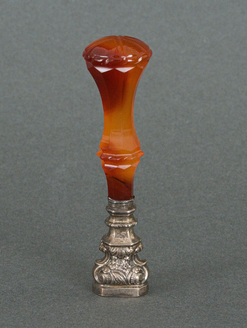 Cachet en pierre dure agate et argent monogramme fin XIXe