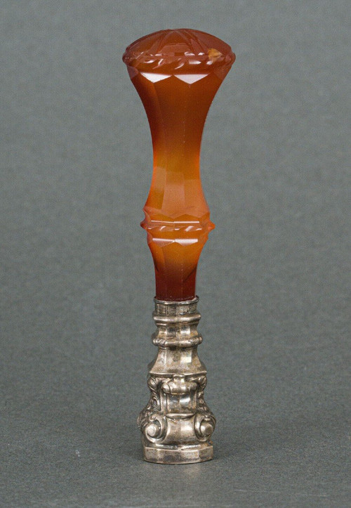 Cachet en pierre dure agate et argent monogramme fin XIXe
