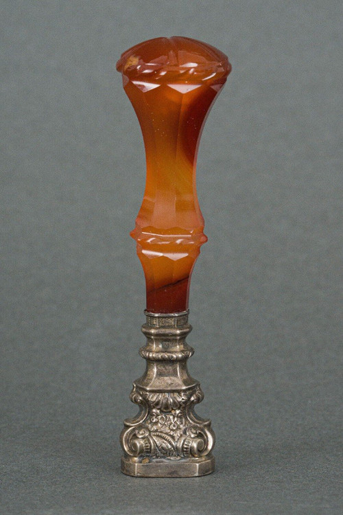 Cachet en pierre dure agate et argent monogramme fin XIXe