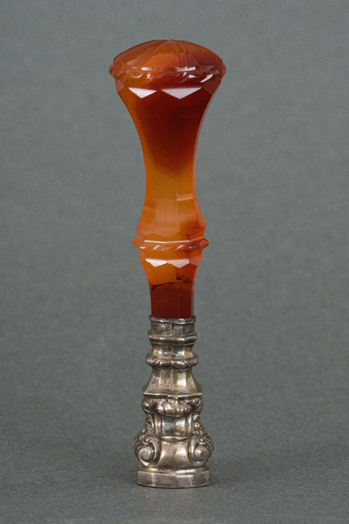 Cachet en pierre dure agate et argent monogramme fin XIXe