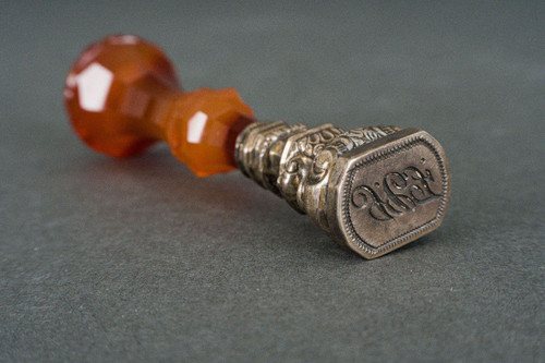 Cachet en pierre dure agate et argent monogramme fin XIXe