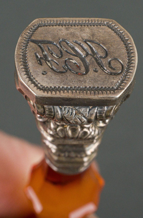 Cachet en pierre dure agate et argent monogramme fin XIXe