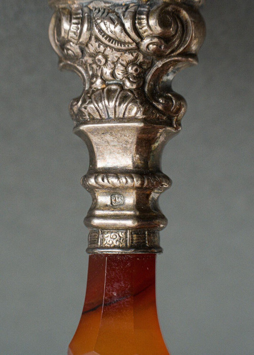 Cachet en pierre dure agate et argent monogramme fin XIXe