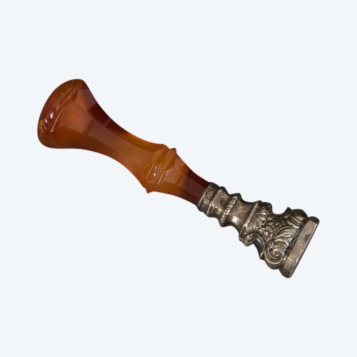 Cachet en pierre dure agate et argent monogramme fin XIXe