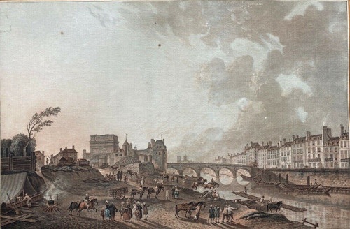 Engraving Demachy Descourtis Porte Saint-Bernard Quai de La Tournelle Paris