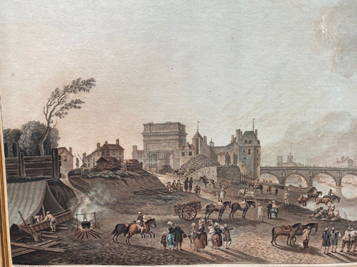 Engraving Demachy Descourtis Porte Saint-Bernard Quai de La Tournelle Paris